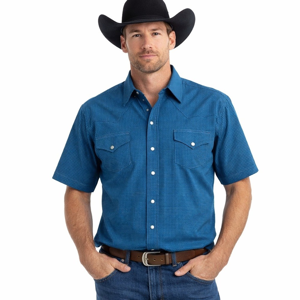 Vintage Ely Cattleman Pearl Snap Western Shirt Men's XXL Blue Retro Circles‎